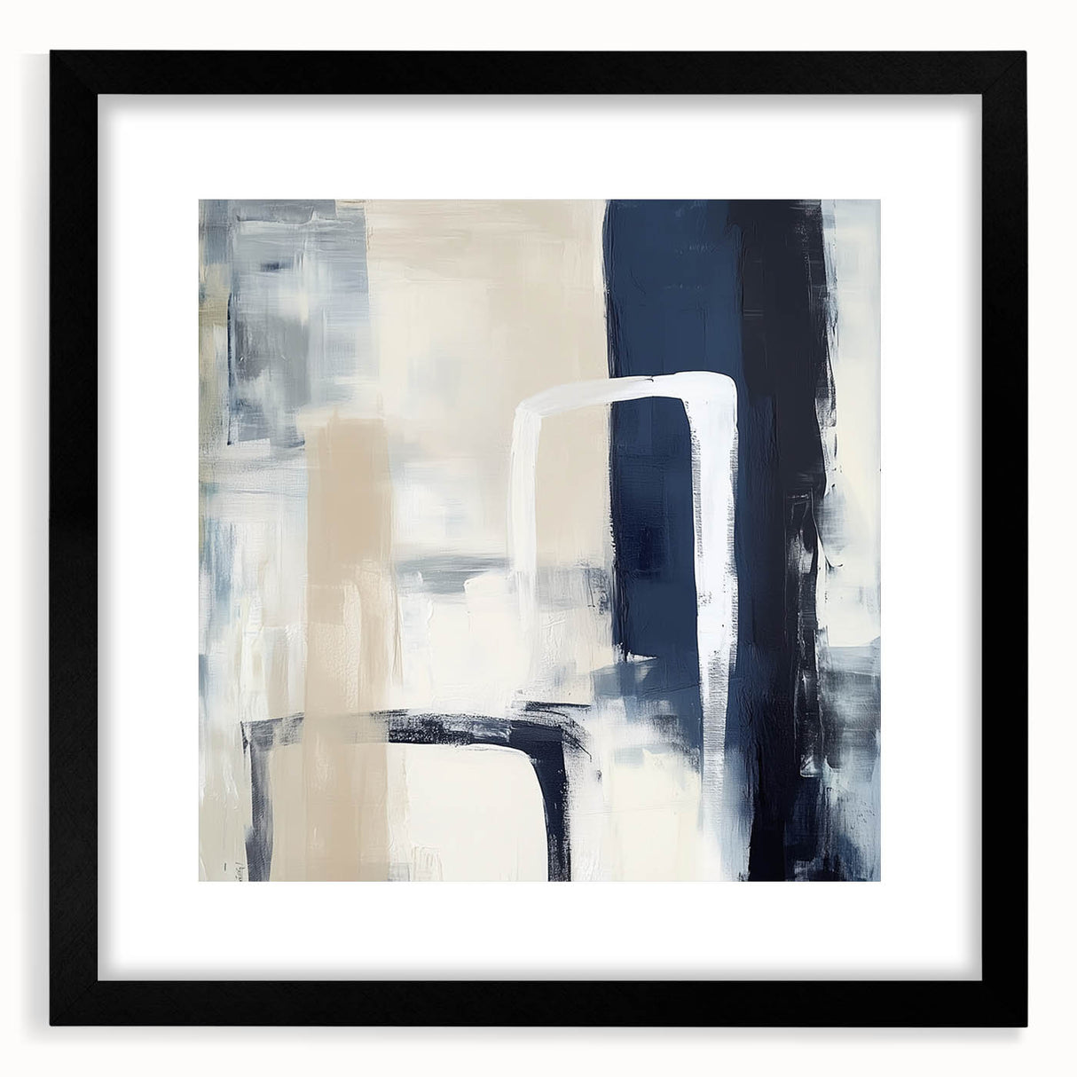 Colorful Abstract Wall Art – Navy, Beige & White Layered Strokes