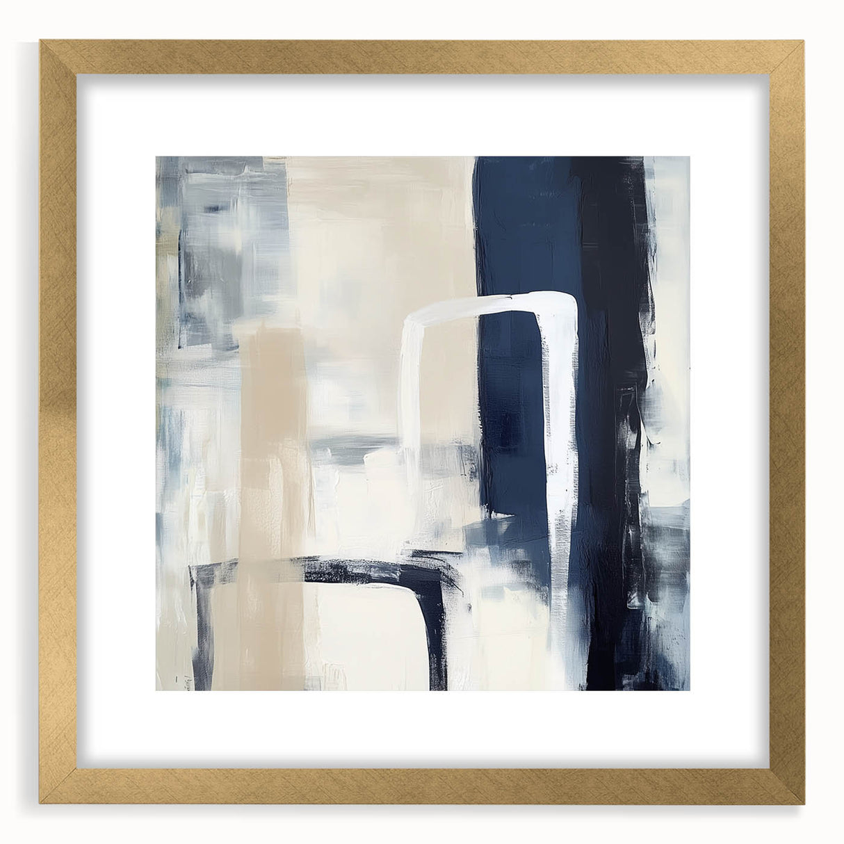 Colorful Abstract Wall Art – Navy, Beige & White Layered Strokes