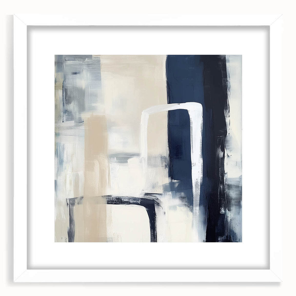 Colorful Abstract Wall Art – Navy, Beige & White Layered Strokes