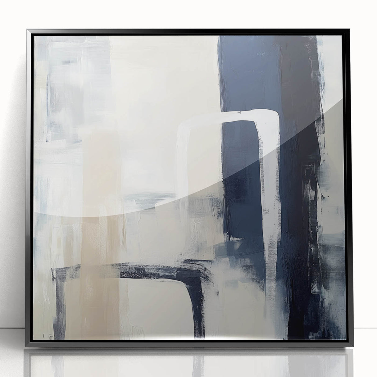 Colorful Abstract Wall Art – Navy, Beige & White Layered Strokes