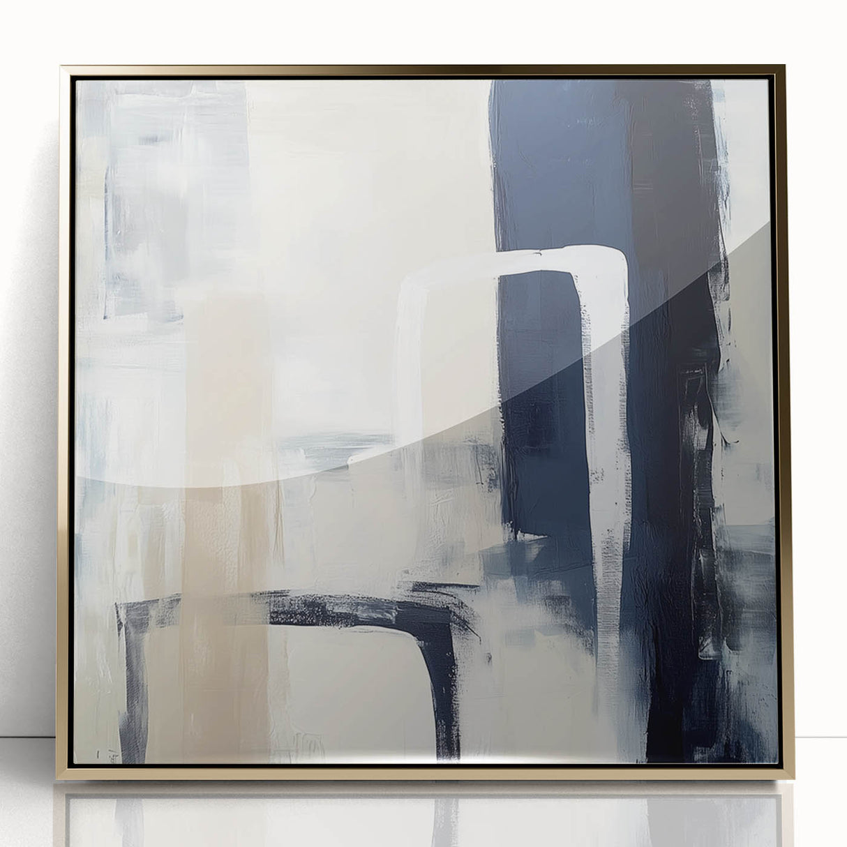 Colorful Abstract Wall Art – Navy, Beige & White Layered Strokes