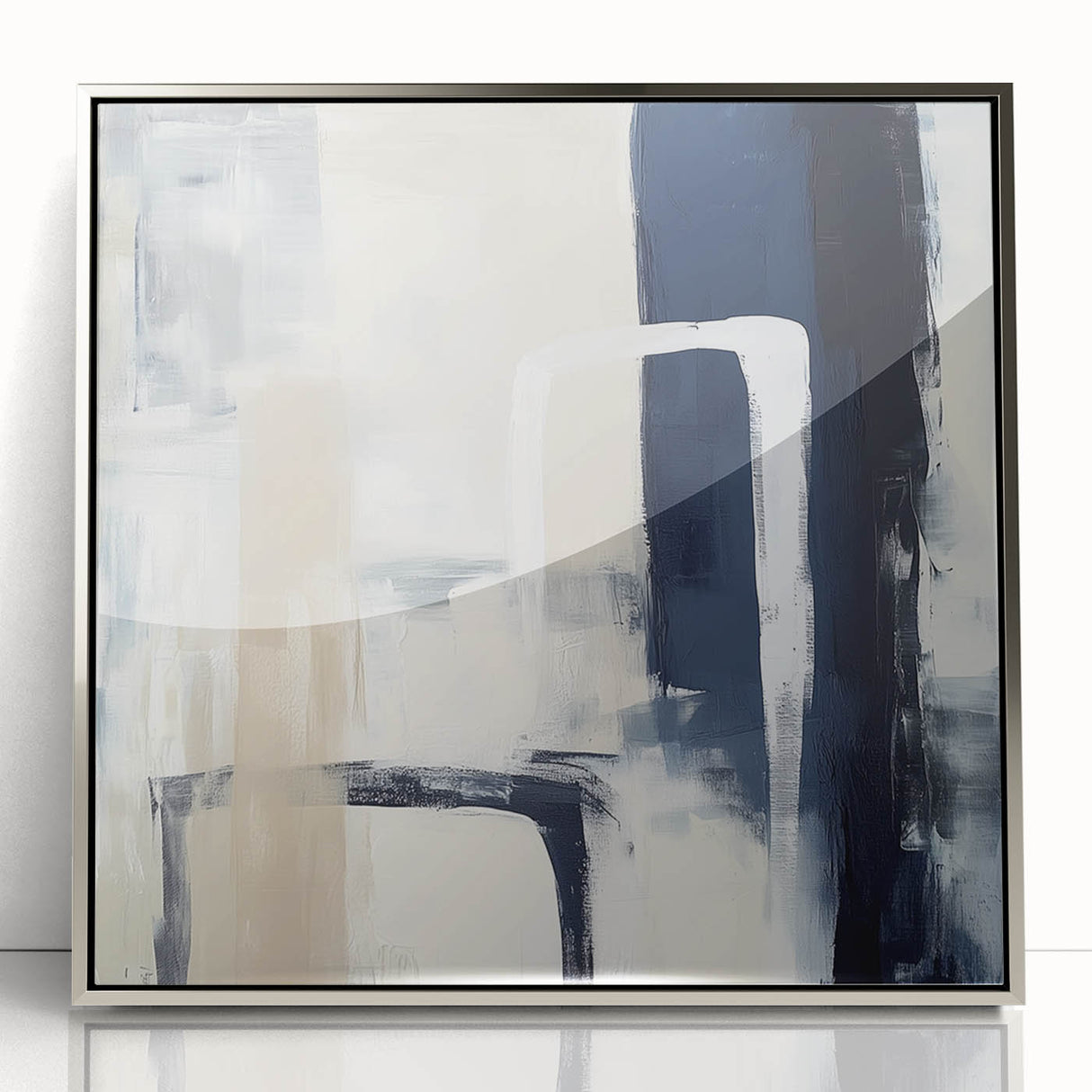 Colorful Abstract Wall Art – Navy, Beige & White Layered Strokes
