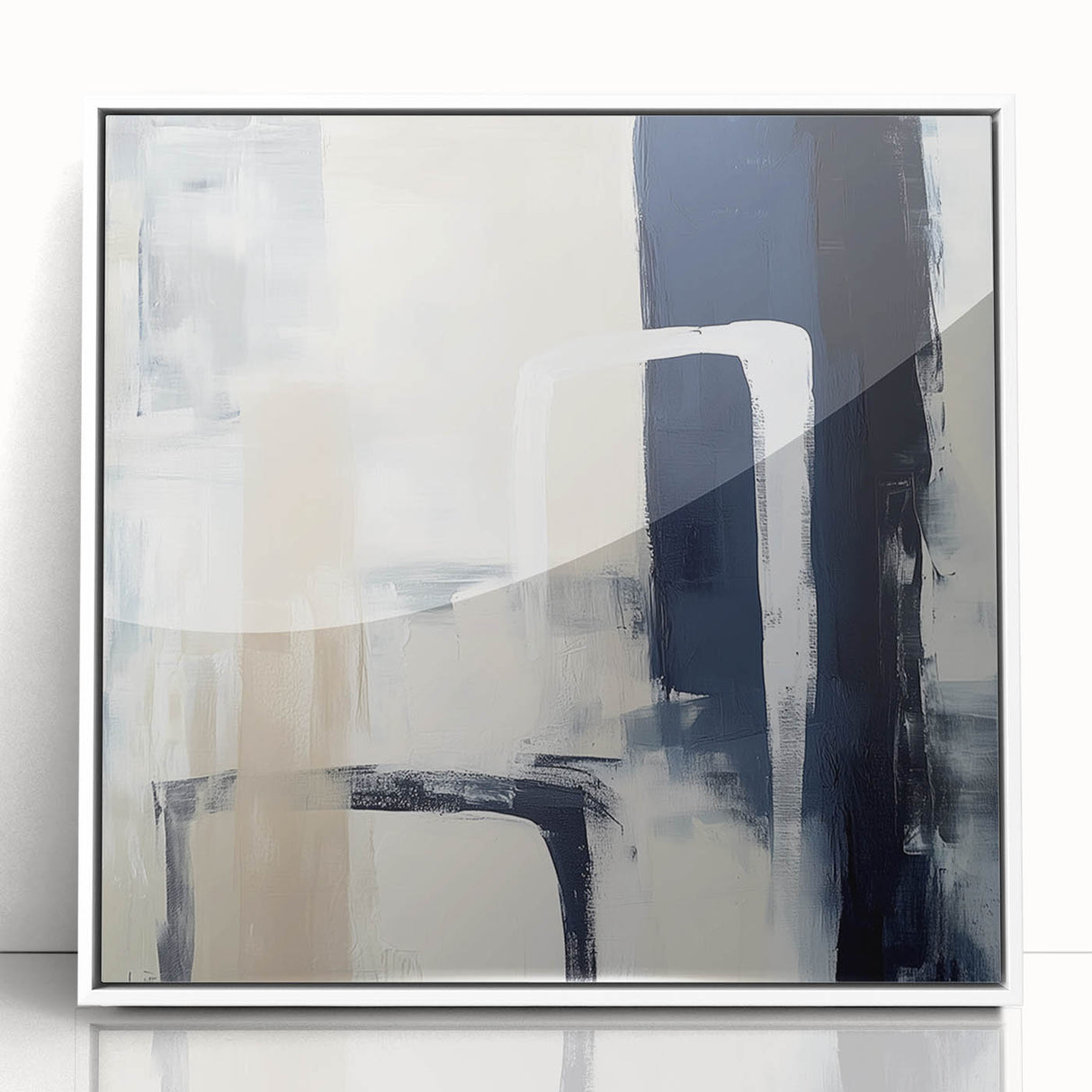 Colorful Abstract Wall Art – Navy, Beige & White Layered Strokes