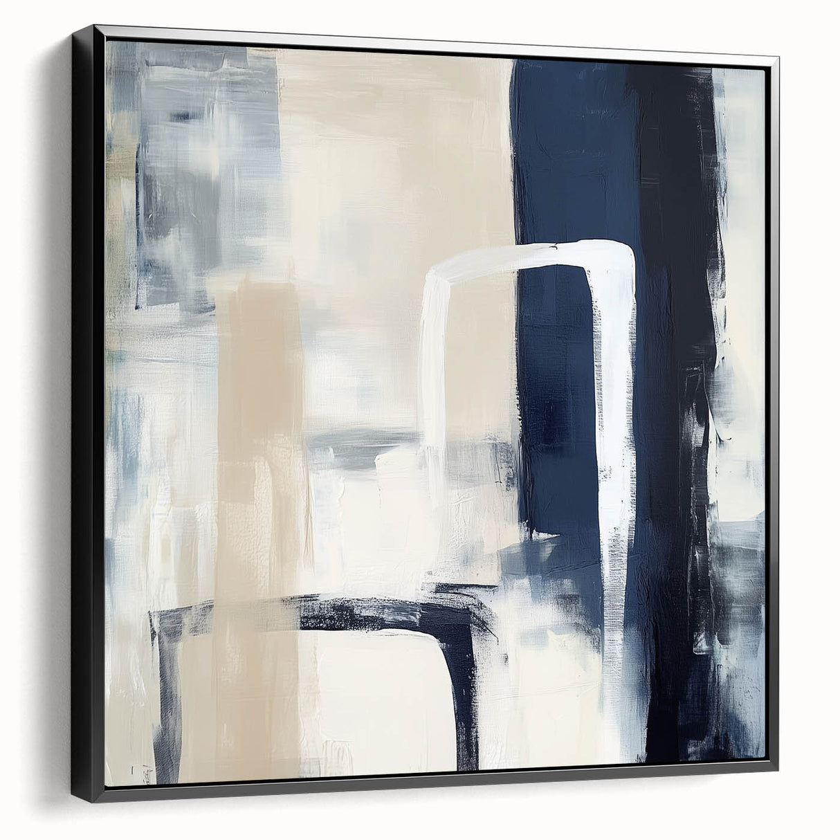 Colorful Abstract Wall Art – Navy, Beige & White Layered Strokes