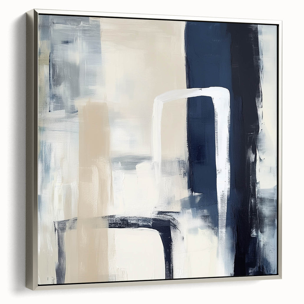 Colorful Abstract Wall Art – Navy, Beige & White Layered Strokes