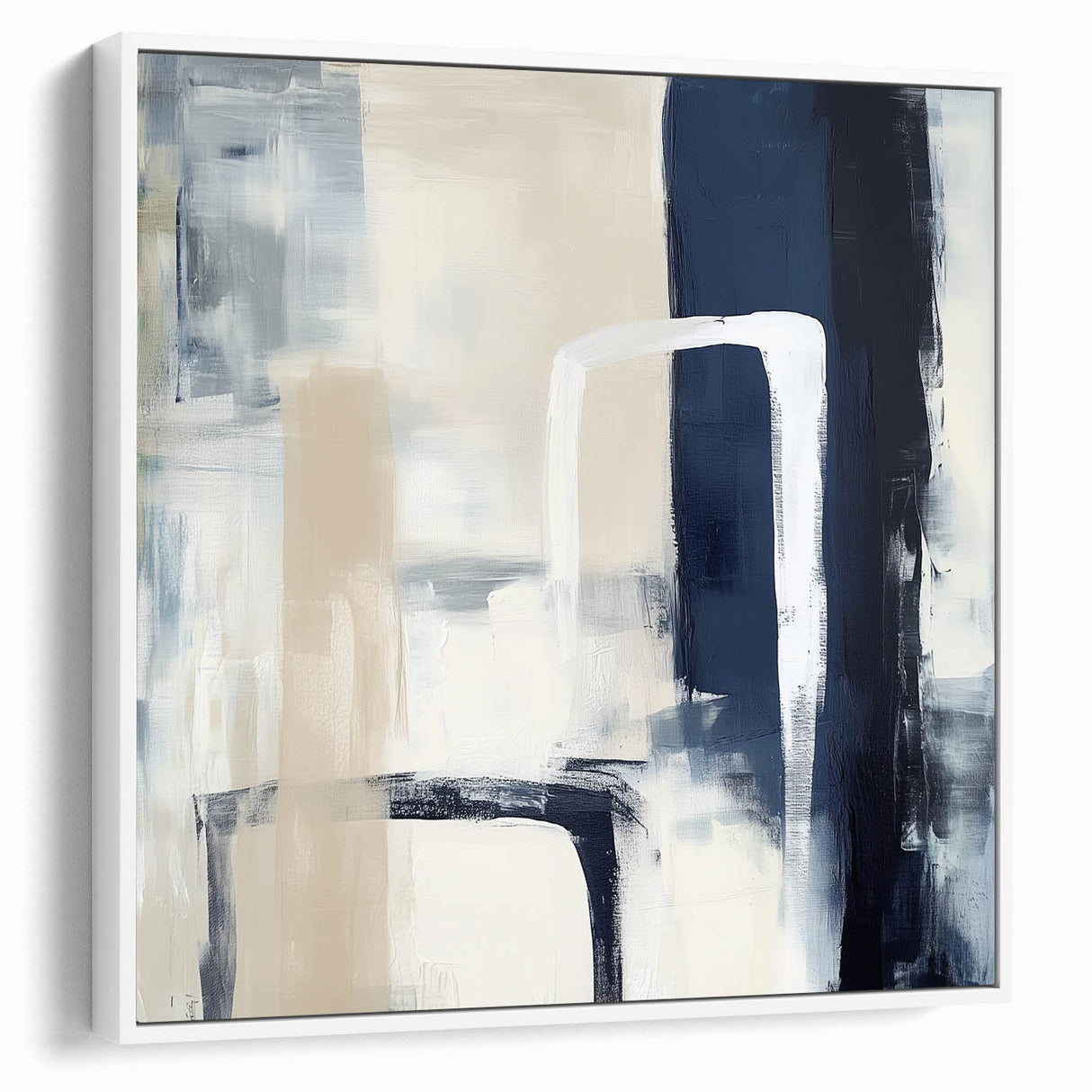 Colorful Abstract Wall Art – Navy, Beige & White Layered Strokes