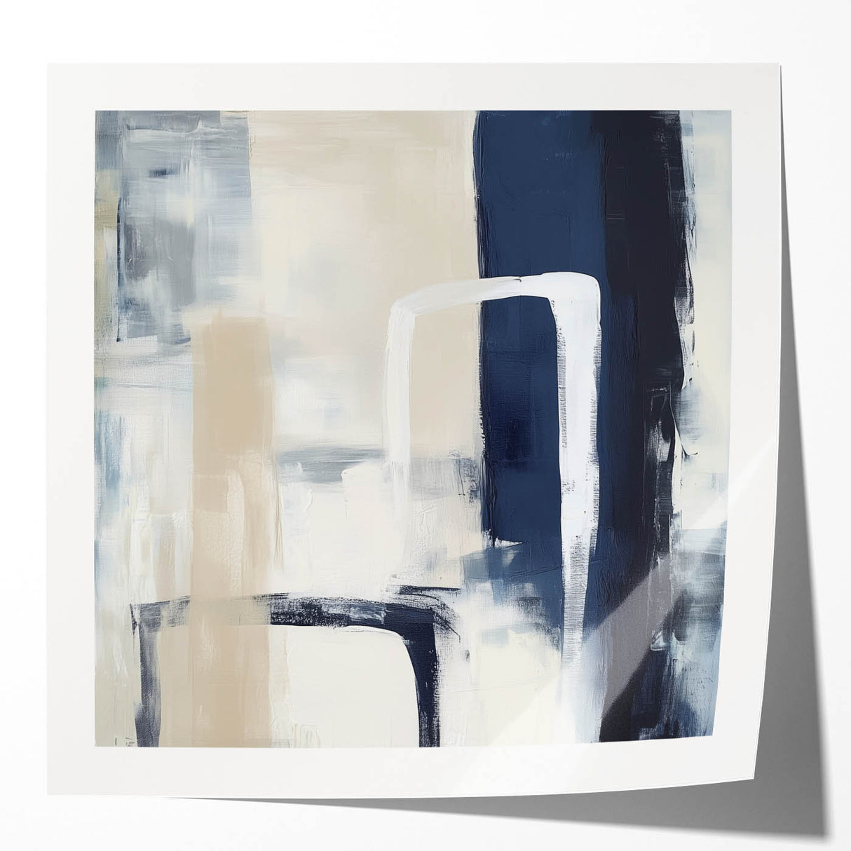 Colorful Abstract Wall Art – Navy, Beige & White Layered Strokes