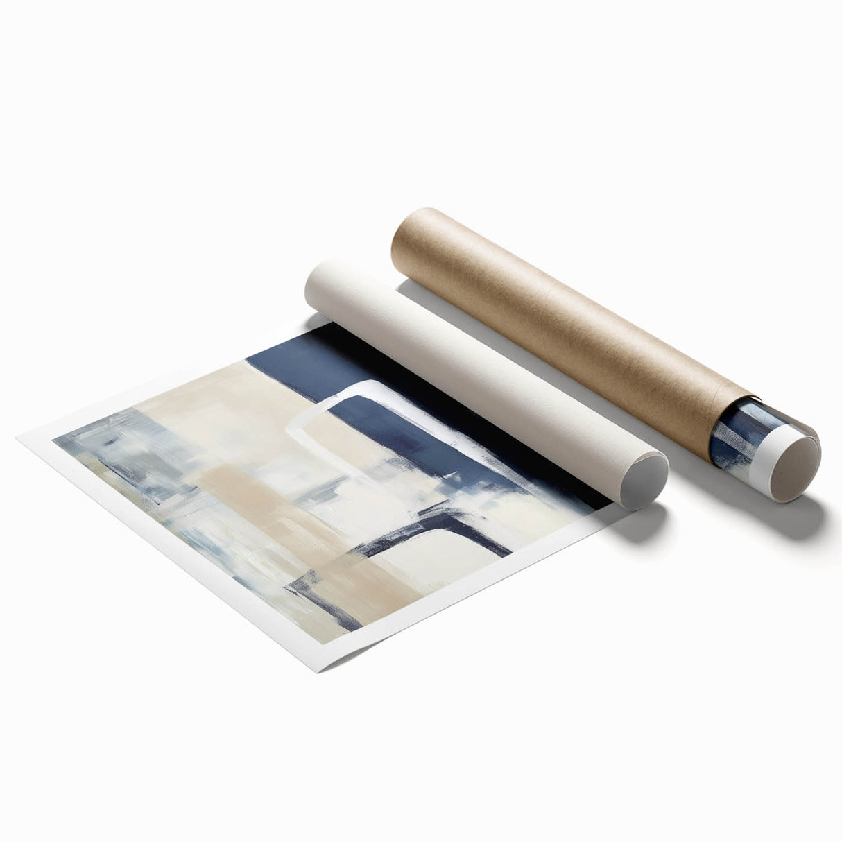 Colorful Abstract Wall Art – Navy, Beige & White Layered Strokes
