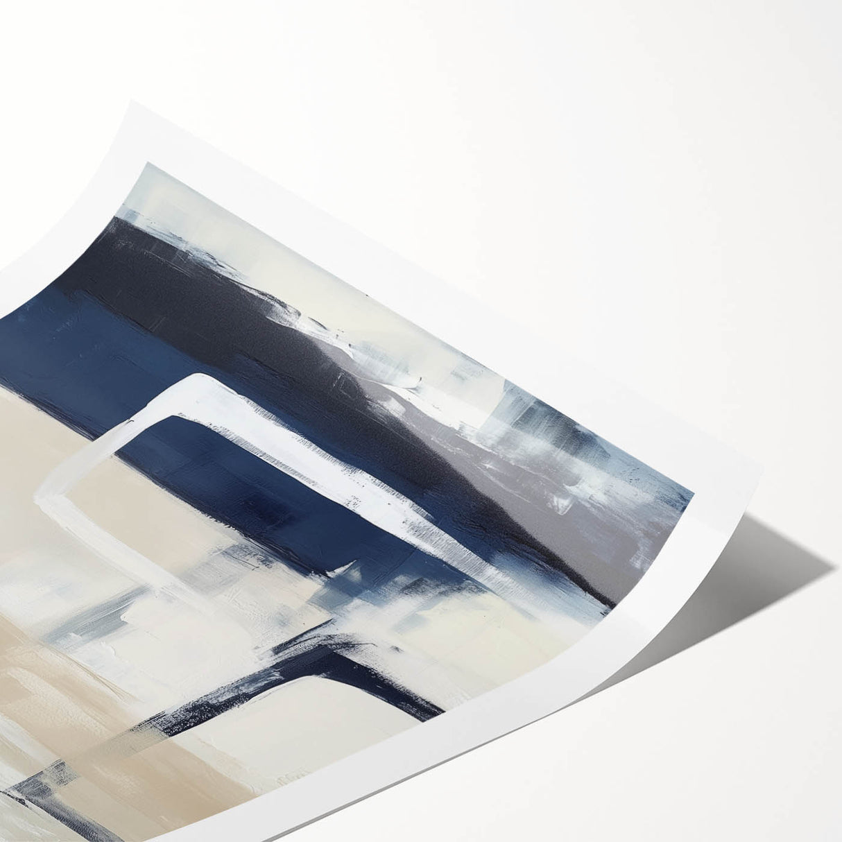 Colorful Abstract Wall Art – Navy, Beige & White Layered Strokes
