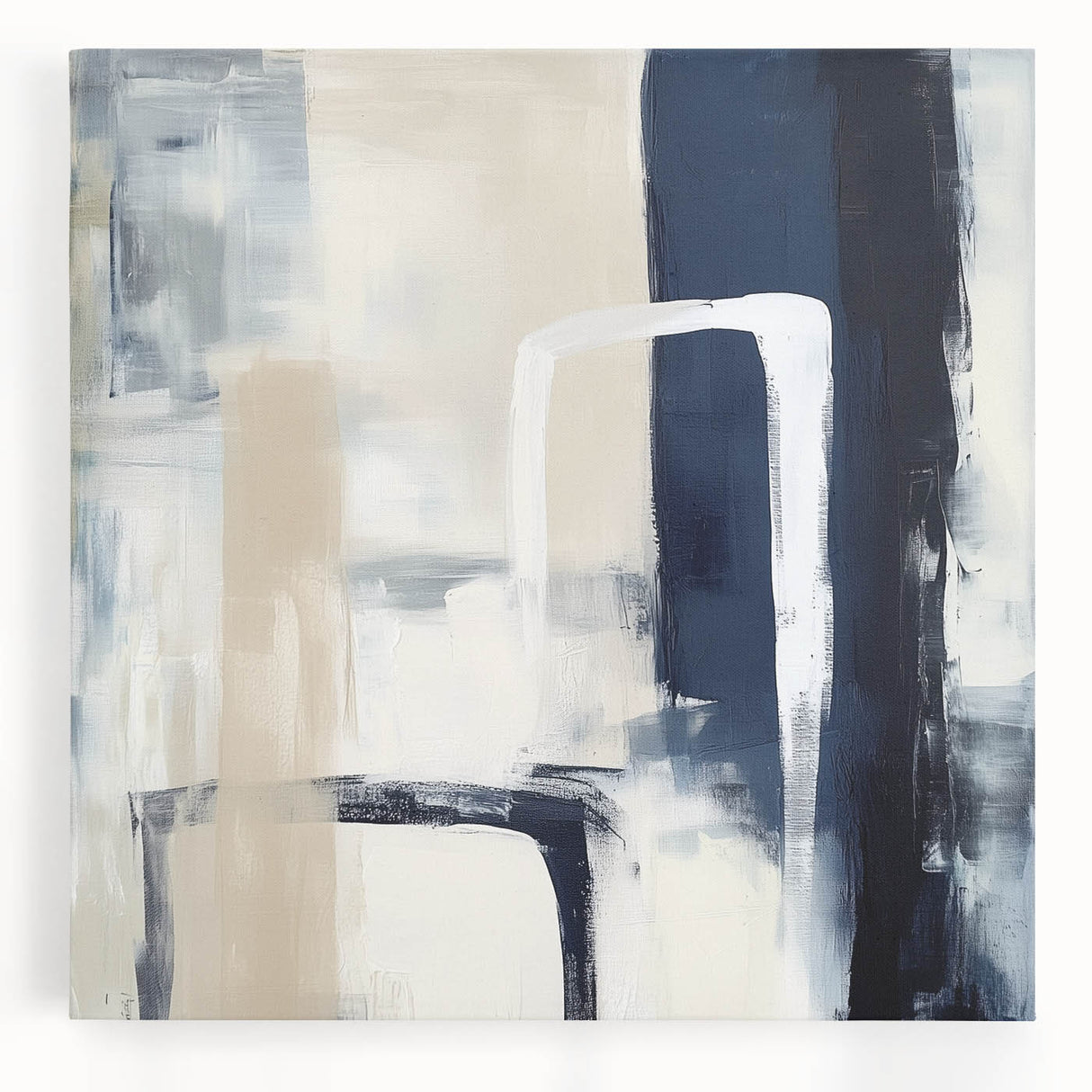 Colorful Abstract Wall Art – Navy, Beige & White Layered Strokes