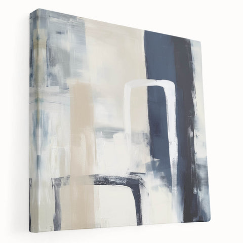 Colorful Abstract Wall Art – Navy, Beige & White Layered Strokes