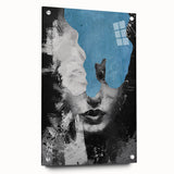 Modern Abstract Wall Art – Black and White Portrait with Blue