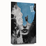 Modern Abstract Wall Art – Black and White Portrait with Blue