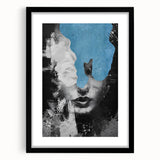 Modern Abstract Wall Art – Black and White Portrait with Blue