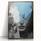 Modern Abstract Wall Art – Black and White Portrait with Blue