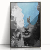 Modern Abstract Wall Art – Black and White Portrait with Blue