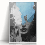 Modern Abstract Wall Art – Black and White Portrait with Blue