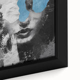 Modern Abstract Wall Art – Black and White Portrait with Blue
