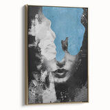 Modern Abstract Wall Art – Black and White Portrait with Blue