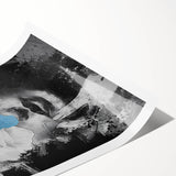 Modern Abstract Wall Art – Black and White Portrait with Blue