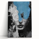 Modern Abstract Wall Art – Black and White Portrait with Blue