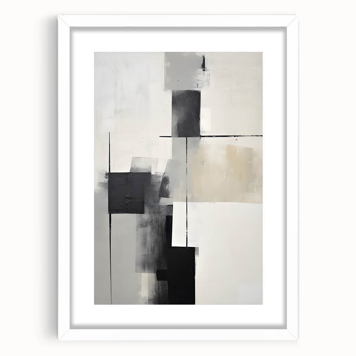 Abstract minimalist wall art frame showcasing a white mat and sleek design, ideal for modern decor, highlighting simplicity and elegance in interior styling.