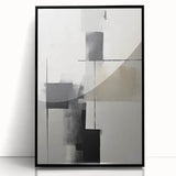 Framed abstract minimalist wall art featuring a black acrylic design, showcased from the front view, ideal for modern home decor and artistic interiors.