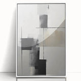 Framed abstract minimalist wall art featuring a sleek white design with subtle textures, perfect for modern home decor and enhancing living spaces.