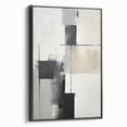 Framed abstract minimalist wall art showcasing a black design, viewed from the side. Ideal for modern home decor, this piece adds elegance and sophistication to any room.
