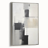 Framed abstract minimalist wall art in silver, showcasing smooth geometric patterns against a white background, perfect for modern home decor.