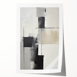 Abstract minimalist wall art print showcasing muted tones of beige, gray, and blue, rolled and ready for framing, perfect for modern home décor.