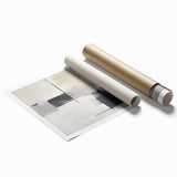 Abstract minimalist wall art print featuring soft pastel colors and geometric shapes, showcasing modern design elements, rolled and ready for display in any contemporary setting.