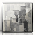 Abstract Art Prints – Black & White Textured Block Composition