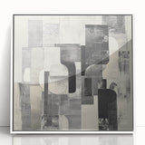 Abstract Art Prints – Black & White Textured Block Composition