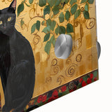 Elegant Black Cat Wall Art – Gold & Green Modern Canvas Print