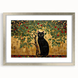 Elegant Black Cat Wall Art – Gold & Green Modern Canvas Print