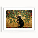 Elegant Black Cat Wall Art – Gold & Green Modern Canvas Print