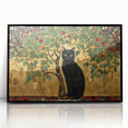 Elegant Black Cat Wall Art – Gold & Green Modern Canvas Print
