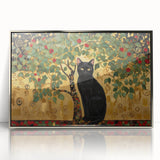 Elegant Black Cat Wall Art – Gold & Green Modern Canvas Print