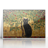 Elegant Black Cat Wall Art – Gold & Green Modern Canvas Print