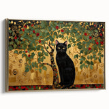 Elegant Black Cat Wall Art – Gold & Green Modern Canvas Print