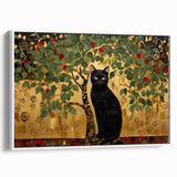 Elegant Black Cat Wall Art – Gold & Green Modern Canvas Print