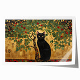 Elegant Black Cat Wall Art – Gold & Green Modern Canvas Print