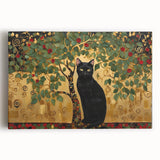Elegant Black Cat Wall Art – Gold & Green Modern Canvas Print