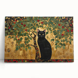 Elegant Black Cat Wall Art – Gold & Green Modern Canvas Print