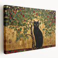Elegant Black Cat Wall Art – Gold & Green Modern Canvas Print