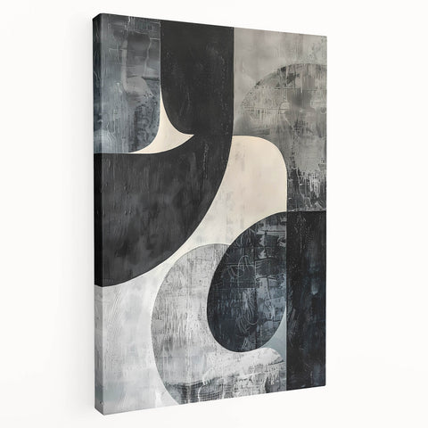 Abstract minimalist wall art design on stretched canvas, showcasing soft earth tones and geometric shapes; ideal for modern home decor.