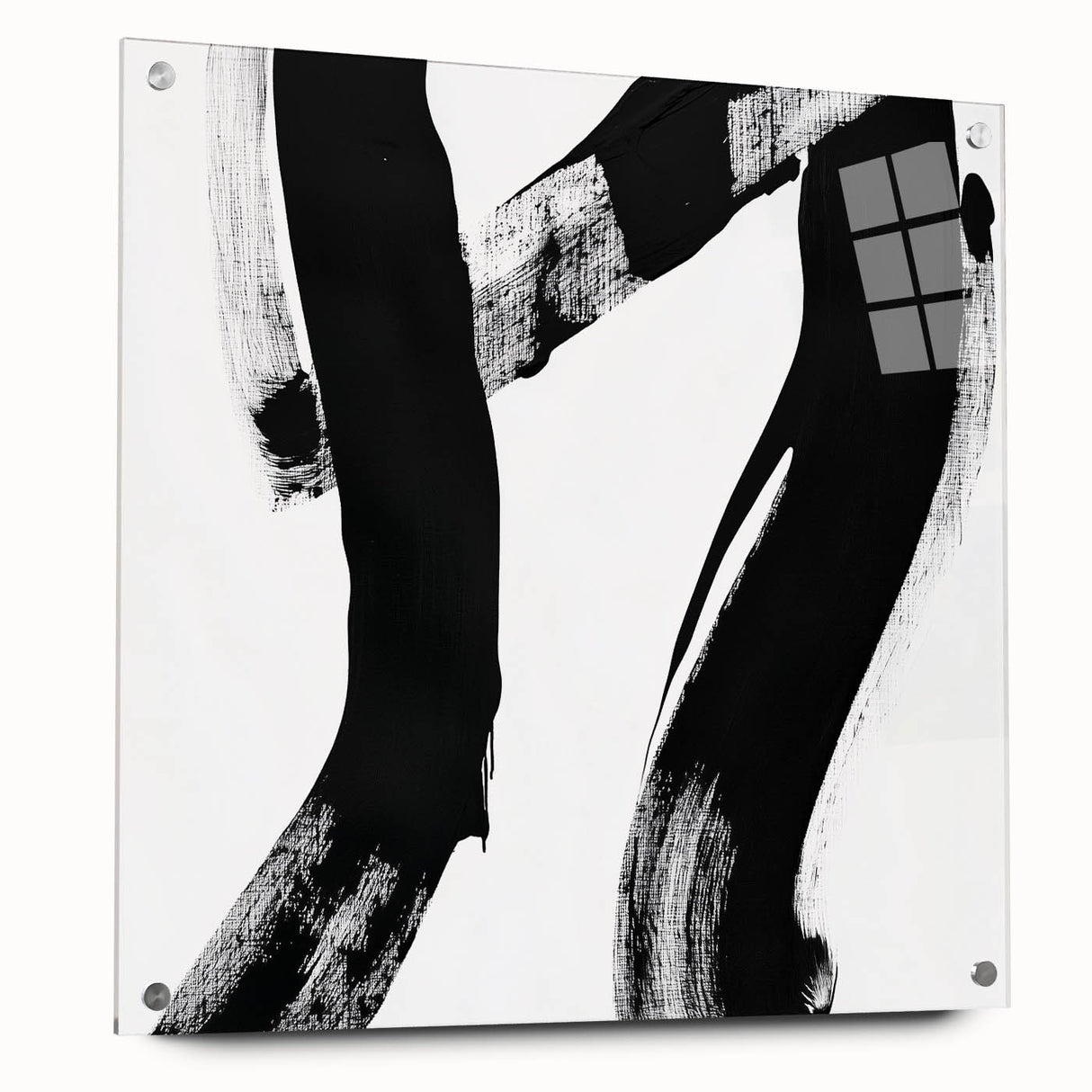 Modern Abstract Wall Art – Bold Black Brushstroke on White Canvas