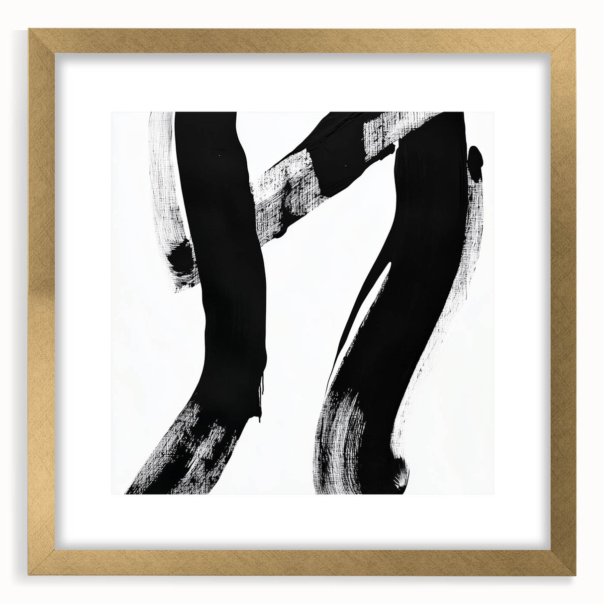 Modern Abstract Wall Art – Bold Black Brushstroke on White Canvas