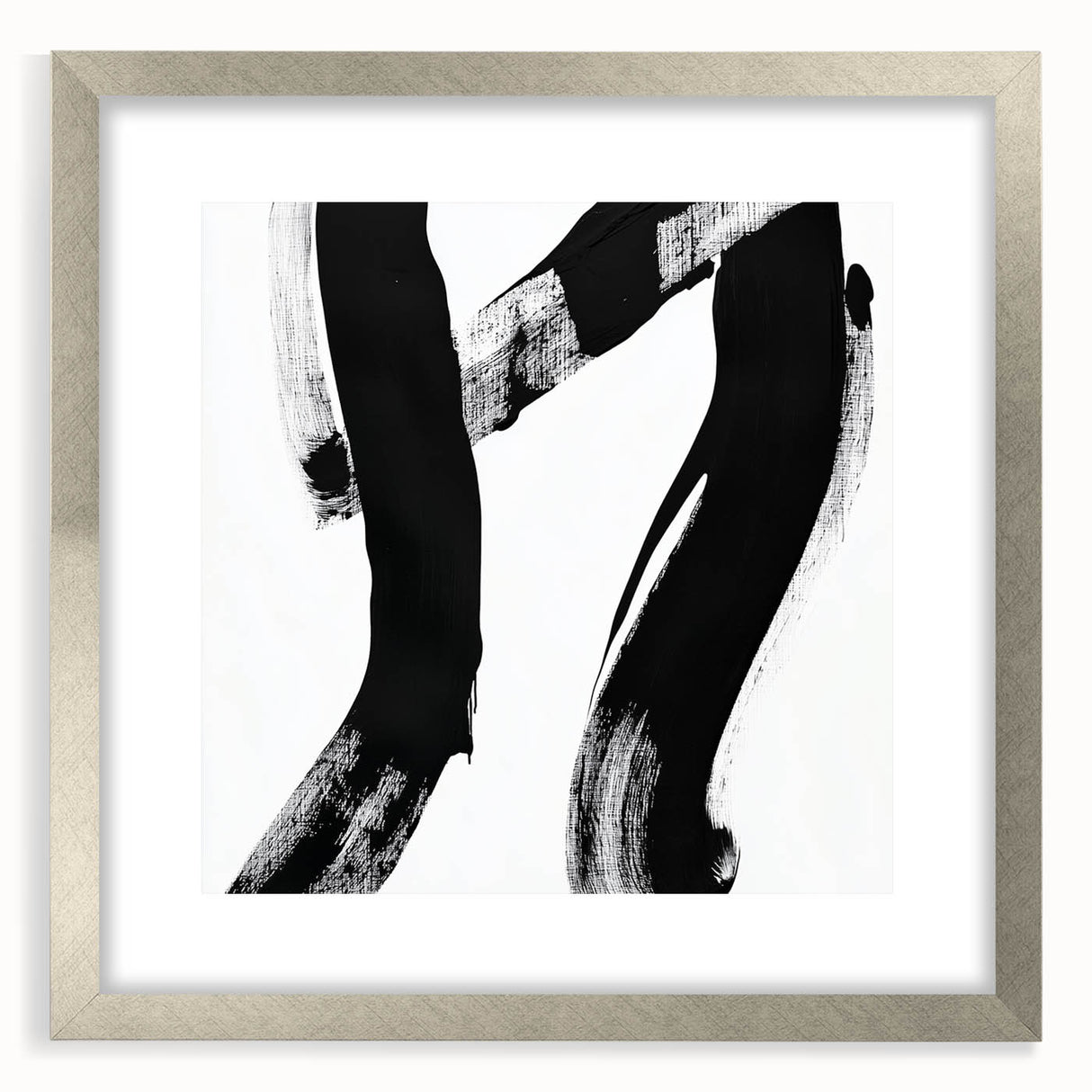 Modern Abstract Wall Art – Bold Black Brushstroke on White Canvas
